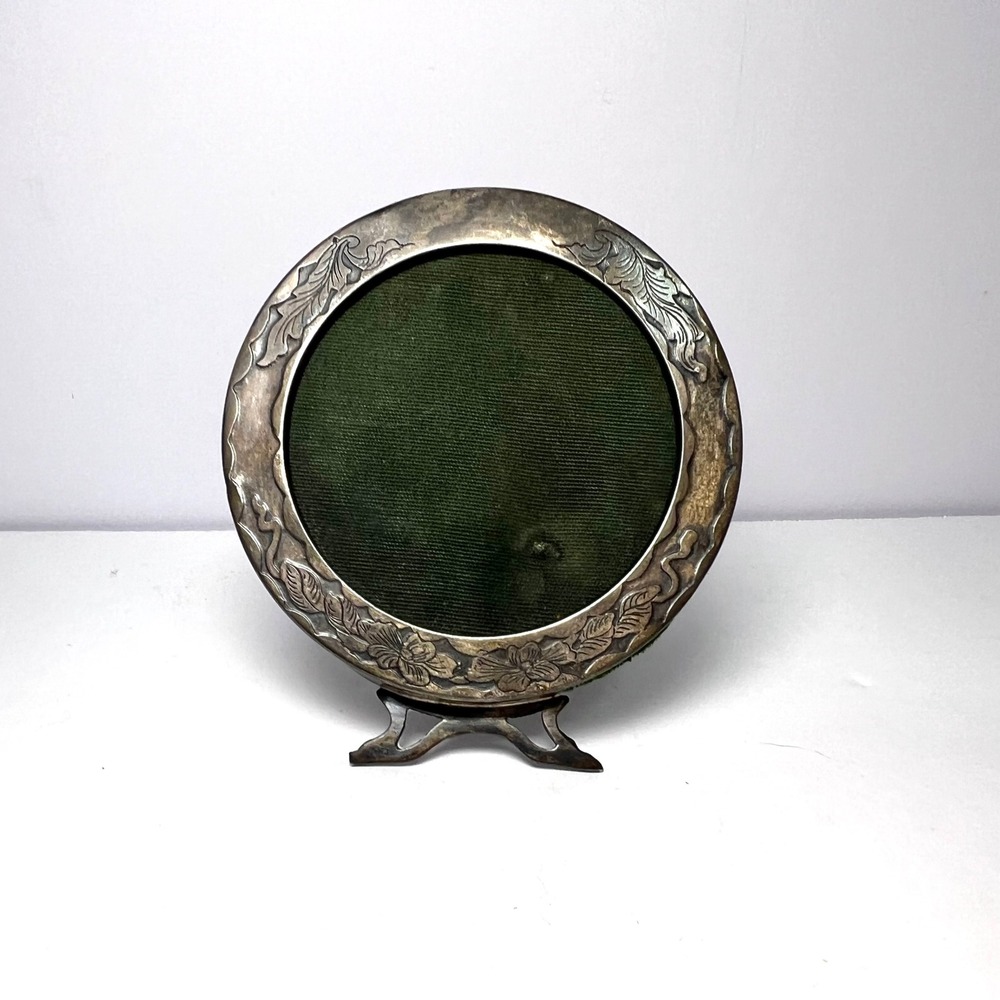 I.N. Deitsch Sterling Silver Round Frame 3" Embossed Edwardian Art Nouveau